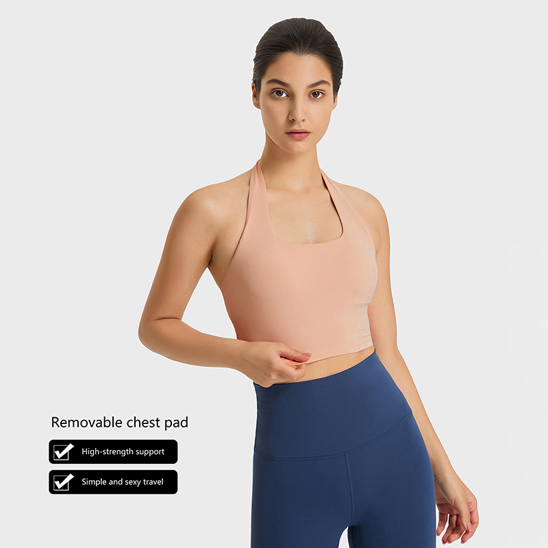 Hot Girl Strapless Sports Vest Women Fashionable Sexy Back Halter Neck Fitness Yoga Clothes Top