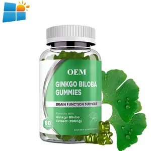  Suplemento Neuropsicológico OEM/ODM/OBM Nootrópicos naturais veganos para o cérebro Ginkgo Biloba Extrato de folhas Ginkgo Biloba gomas para foco e memória