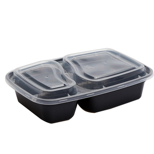 2 compartment transparent storage takeaway food microwavable container disposable plastic bowl with lid