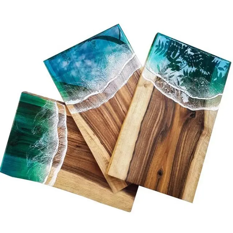 Marmor-Holz-Brot-Lagerung Küche Meeres-Form-Walnuss-Schneide bretter Bambus Holz Epoxidharz Großhandel
