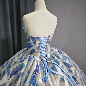Elegante Vestido de Noche Morado Azul con Estampado de Hojas Plateadas, de Organza con Bordado, Estilo Princesa, Escote Corazón, con Cuentas y Pliegues 6657-1 - Product Image 4