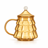 Mug en verre borosilicate coloré en forme de sapin de Noël avec couvercle et poignée pour hôtels, bars, banquets et boutiques de cadeaux