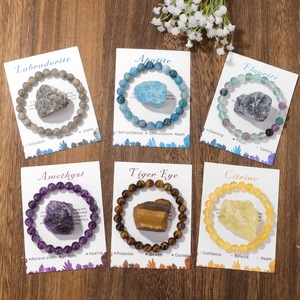 Natural Stone Bracelet Set, 8mm Round Bead Stretch Bracelet, with Raw Stones and Meaning Cards, Wholesale Customizable - Product Image 1