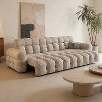 Sofá Cama Eléctrico Individual Tapizado, Extensible, Multifuncional, con Fijación a Pared, en Tela Crema Nube, para Sala de Estar