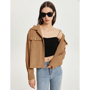 <b>Womens</b> Cropped <b>Corduroy</b> Jacket Button Down <b>Shacket</b> Full Sleeve Spring Lightweight Utility Style Jacket - Product Image 4