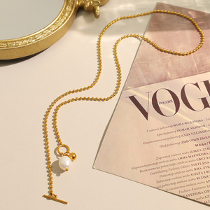 Collar con colgante de perlas de estilo europeo americano para mujer, cadena de oro, perla de agua dulce, cadena minimalista para clavícula, uso diario - Product Image 3