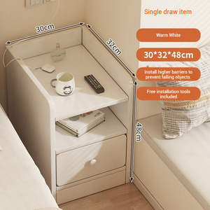 Chevet moderne minimaliste de haute qualité, fin et durable, écologique, avec étagère ouverte, pour la chambre à coucher, aspect crème, aspect artificiel - Product Image 2