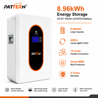 Batterie LiFePO4 murale PATTERN 25,6V 350Ah 8,96kWh, 6000 cycles, 80% DOD pour stockage d'énergie solaire domestique