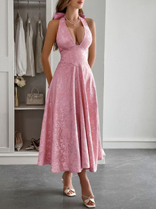 T-0732 Nuovo Arrivo <span class=keywords><strong>Abito</strong></span> Lungo da Donna Sexy con Scollo a V Senza Maniche, Vestito da Festa Aderente con Pieghe a Linea A - Product Image 5