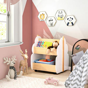 Estantería de Madera de 2 Niveles para Niños, <span class=keywords><strong>Librería</strong></span> Multifuncional para Niños Pequeños con Ruedas Universales para Guardería - Product Image 6