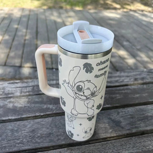 Neues benutzer definiertes Logo Kawaii Cartoon Laser gravur Reise becher mit großer Kapazität 40 Unzen doppelwandige metall isolierte Kaffeetassen - Product Image 3