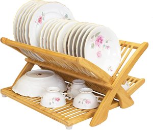 2022 Folding Kitchen Home Storage Organization Wood Bamboo Plate Drying Rack Dish Rack Dish Drying Rack