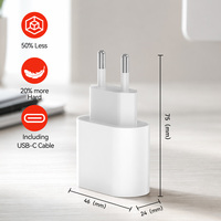 Chargeur rapide USB-C 20W PD 3.0, prise EU, type C, charge rapide / chargeur de voyage pour téléphone portable