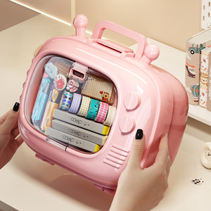 Tv Storage Box Desktop Stationery Box Transparent Large Capacity Cute Childrens Hair Accessory Display Box - Product Image 1