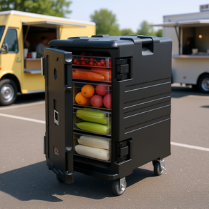 Conteneur isotherme noir pour aliments 109 Qt, chargement frontal, boîte chauffante, traiteur, LLDPE, restaurant, cantine, chargement par l'arrière, 4 roues - Product Image 2