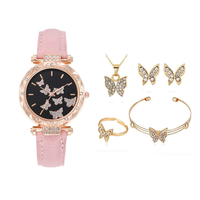 Ensemble de 5 montres pour femmes, bague, collier, boucles d'oreilles, montre en diamant, montre décontractée pour femmes, bracelet, sans boîte