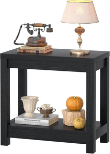 Black 2-Tier Farmhouse Narrow End <strong>Table</strong> with Storage Shelf, <strong>Slim</strong> Sofa <strong>Table</strong> for Living Room - Product Image 2