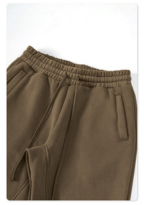 Pantalon droit épais en polaire pour hommes, couleur unie, 345g, taille élastique, longueur genou - Product Image 3