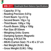 Balance de précision à quatre faisceaux 311g0.01g, balance de laboratoire mécanique professionnelle à 4 faisceaux, sensibilité 0,01g