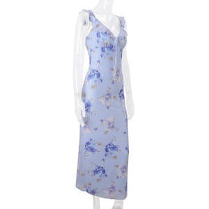 Novedad de verano, vestido elegante con tirantes finos para <span class=keywords><strong>mujer</strong></span>, ajustado, Vintage, estampado Floral, Sexy, de corte bajo, coqueto para vacaciones informales - Product Image 2