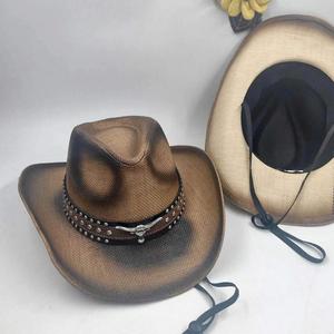 Chapeau de cowboy mexicain en paille de haute qualité à bord retroussé avec bande décorative, idéal pour les voyages, la pêche, décontracté, respirant, confortable, toutes saisons - Product Image 5