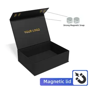 Recyclable Custom Logo Cardboard Folding Large Rigid Magnet Box Packaging Handmade Foldable Black Magnetic Closure Boxes