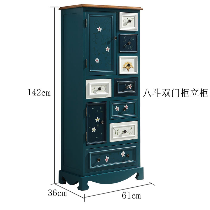 Armoire verticale à double porte à huit seaux bleu paon