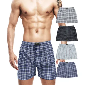 UOKIN gamba larga boxer lungo 100% in poliestere comodo da indossare per la casa pantaloncini estivi da uomo biancheria intima scozzese A4941