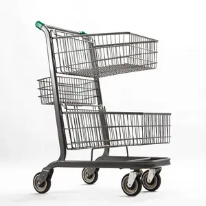 लोकप्रिय फैक्टरी सुपरमार्केट की दुकान मॉल बिक्री ट्राली डबल टोकरी खरीदारी की टोकरी के लिए अनुकूलित डिजाइन