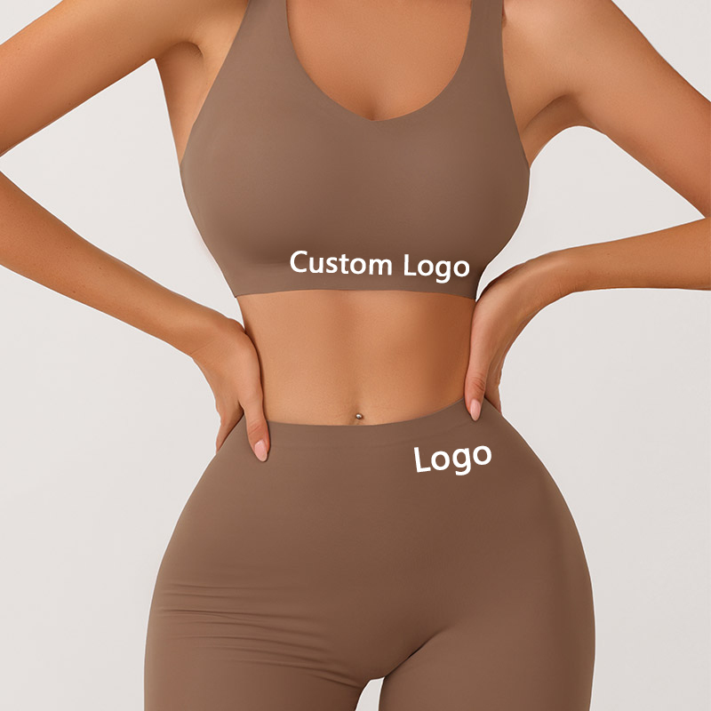 Wholesale Women Underwear Shorts And Bra Sets Traceless Milk Brown Yoga Bra Comfort Sleep One-Piece Ice Silk Bra Set