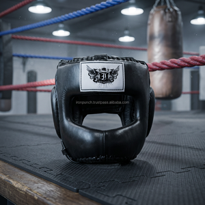 Advanced Coverage Real & Artificial Leather Sports Safety Headgear with Thick 4-Layer Padding Dual Lock <b>Hook</b> Loop Closing System - Product Image 2