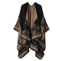 Châle en pashmina jacquard chinois en gros |   Écharpe cape au design Riverside pour femme, chaude et élégante