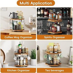 Wooden And Wrought Iron <b>Spice</b> <b>Rack</b> Double Layer <b>Rotating</b> Storage Tray Rustic Kitchen Organizer - Product Image 5