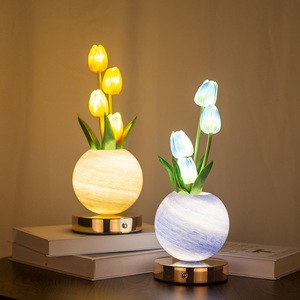 Lámpara de mesa recargable <span class=keywords><strong>USB</strong></span> portátil, atenuación <span class=keywords><strong>LED</strong></span>, transmisión de colores de ensueño, pantalla de tambor moderna, para escritorio, cabecera, vacaciones, Navidad - Product Image 2