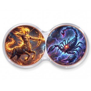 Moneda Conmemorativa de 1 oz de Cobre Puro .999, Diseño Redondo <span class=keywords><strong>Sagitario</strong></span> Fuego Centauro vs Escorpio, Mitología Zodiacal, Set de Monedas de Desafío, Medallón - Product Image 1