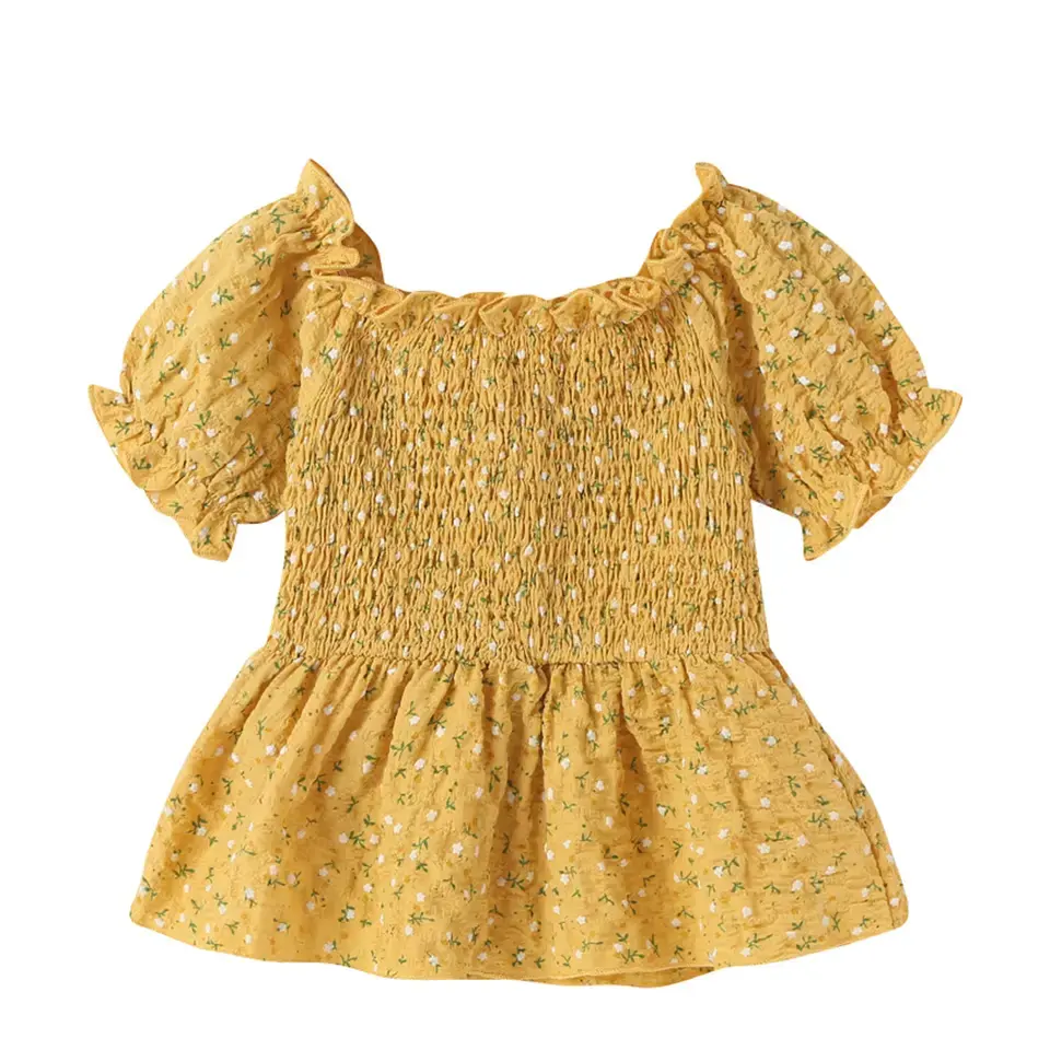 Fornecimento de fábrica personalizado de alta qualidade para crianças meninas vestido curto floral para bebês meninas vestido floral de verão