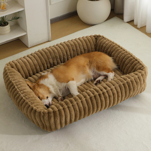 Nouveau lit pour animaux de compagnie en peluche rayé rectangulaire, canapé d'intérieur chaud pour l'hiver, lit confortable pour <span class=keywords><strong>chien</strong></span> et chat, <span class=keywords><strong>coussin</strong></span> pour animaux de compagnie - Product Image 3