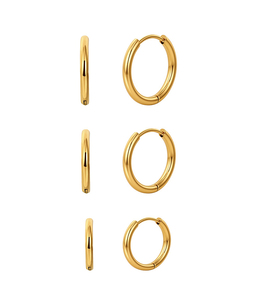 Exquisite 18K Gold Waterproof Stainless Steel Jewelry Minimalist Simple 2mm <b>Gauge</b> Hoop Huggie Earring Set - Product Image 1