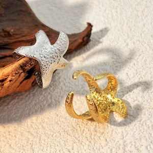 Bague ouverte en acier inoxydable réglable à la mode pour femmes en gros 18K étanche plaqué métal étoile de mer Cheep bijoux - Product Image 2