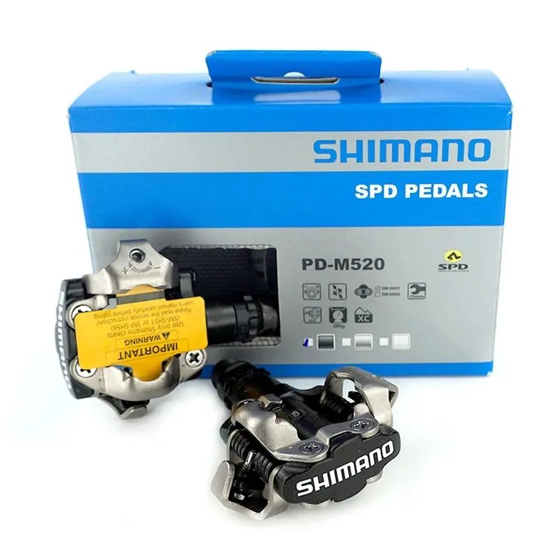 Shimano PD M520 Pedal sepeda gunung, suku cadang sepeda penguncian otomatis, aksesori sepeda MTB