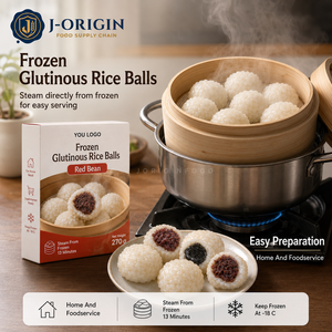 Pains de riz glutineux surgelés cuits à la vapeur, fourrés aux haricots rouges et au sésame noir, emballage en boîte de 6 pièces, dessert chinois, vente en gros - Product Image 5