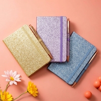 Carnet A5 à paillettes argentées, couverture rigide en cuir PU, élastique, reliure cousue, logo personnalisé, boîte cadeau personnalisée, vente en gros d'usine