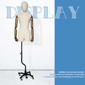 Luoben หุ่นไฟเบอร์กลาสโชว์เครื่องแต่งกายตัวบนสำหรับผู้หญิงพร้อมชุดเดรสแบบถอดได้แขนและหัวทำจากไม้ - Product Image 2