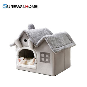 SUREWALHOME Casa para mascotas Cama cueva para gatos Cama cálida y acogedora para perros Interior con cojín extraíble Casas para gatos plegables lavables - Product Image 1
