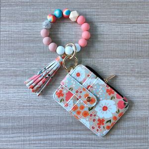 New Fashion Floral Zipper Closure Women's Wristlet Keychain Wallet <b>Small</b> Credit Card Holder Bracelet Key Ring <b>Purse</b> Tassel - Product Image 4