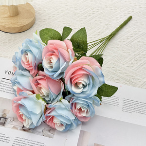 Ramo de Rosas Artificiales de 9 Cabezas, de Seda, Alta Simulación, Decoración de Escritorio, Estilo Clásico para Bodas - Product Image 4