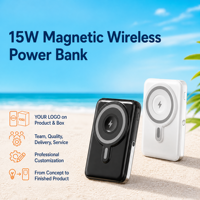 Batterie externe magnétique rechargeable avec chargeur de téléphone sans fil, support de charge pour montre, port USB-C et indicateur de puissance