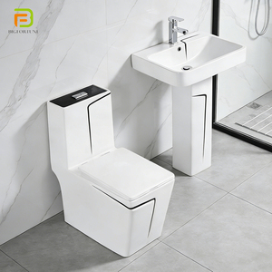 Ensemble <span class=keywords><strong>WC</strong></span> et lavabo carré noir en céramique à double chasse, à poser au sol, pour salle <span class=keywords><strong>de</strong></span> bain - Product Image 1