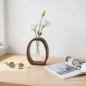Florero de madera de nogal, madera maciza, vidrio, hidropónico, adorno de escritorio para decoración del hogar - Product Image 2