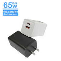 Cargador GaN PD 3.0 de 65W con Puertos Duales USB-A + Tipo-C, Resistente al Fuego, Enchufe Estadounidense, para Teléfono Móvil, Portátil y Reloj Inteligente